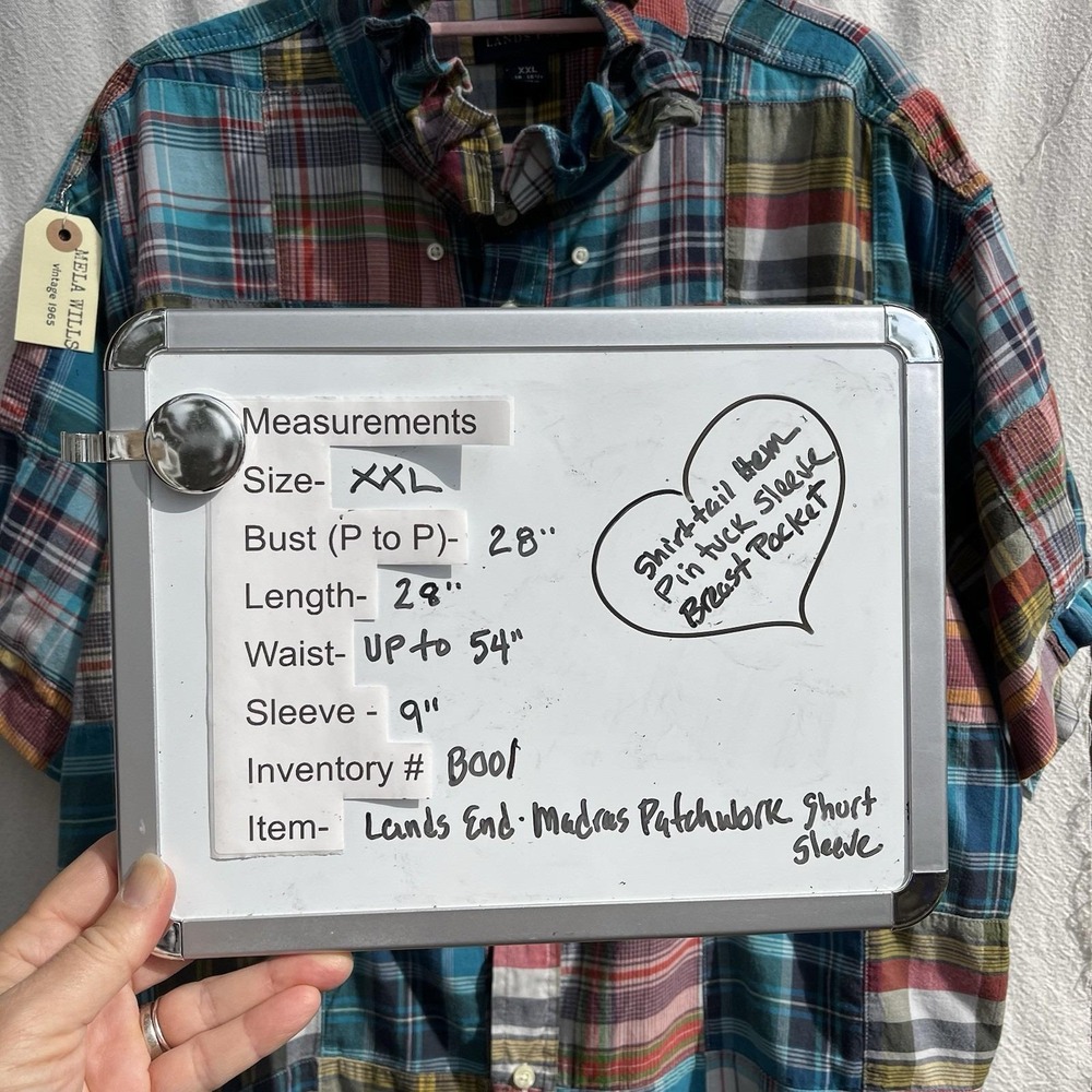 Upcycled Preppy Lands End Autumn Madras Patchwork Oversized Short Sleeve XXL - Picture 8 of 10